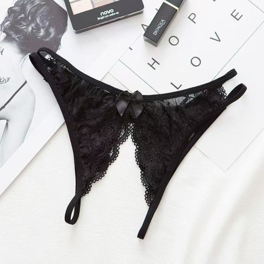 Women's Floral Lace Open Crotch Thong, Low Rise Sexy Lingerie